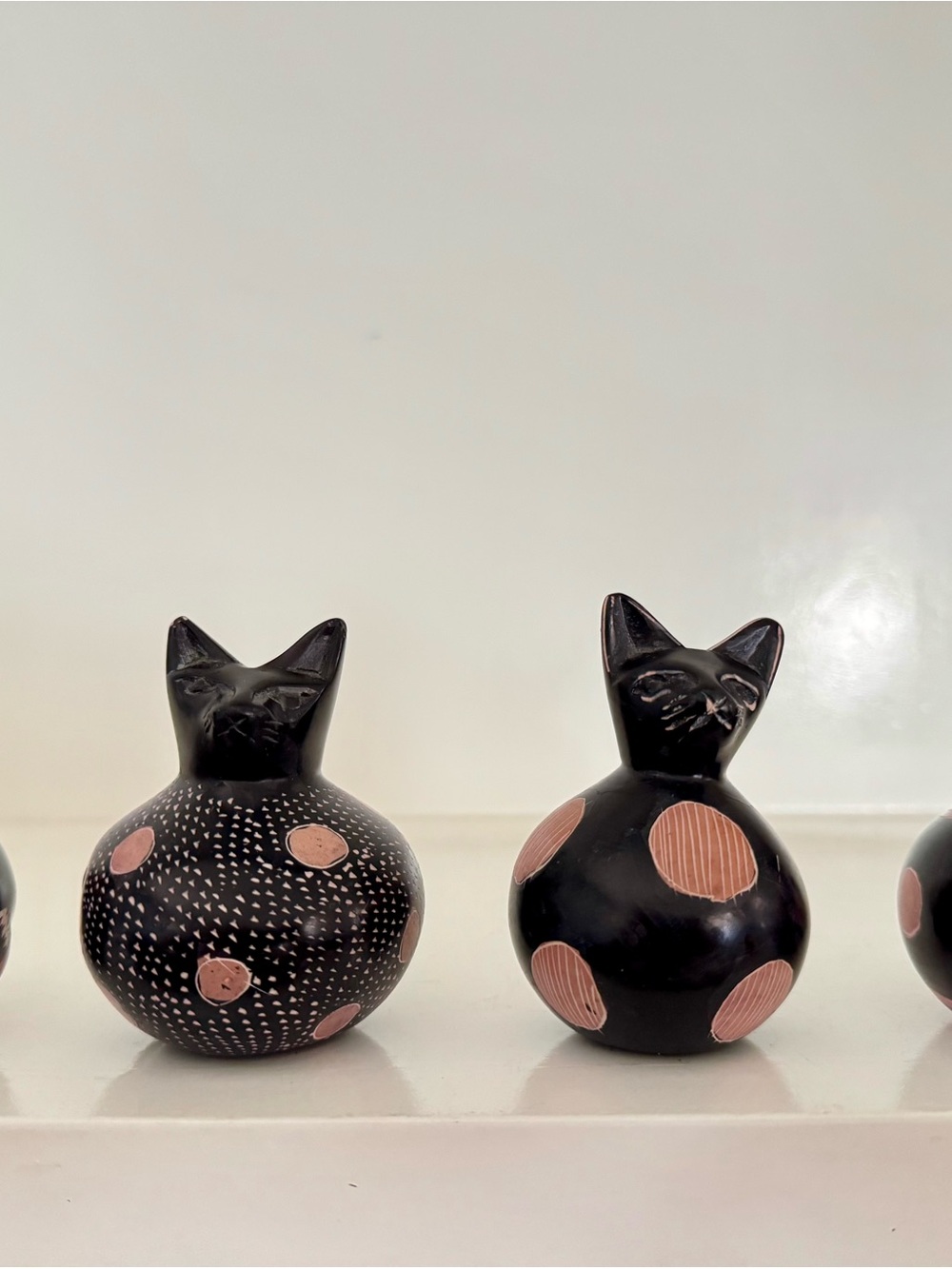 Vintage Mexican Barro Negro Style Cat Figurines - Set of 4 Black Clay Folk Art